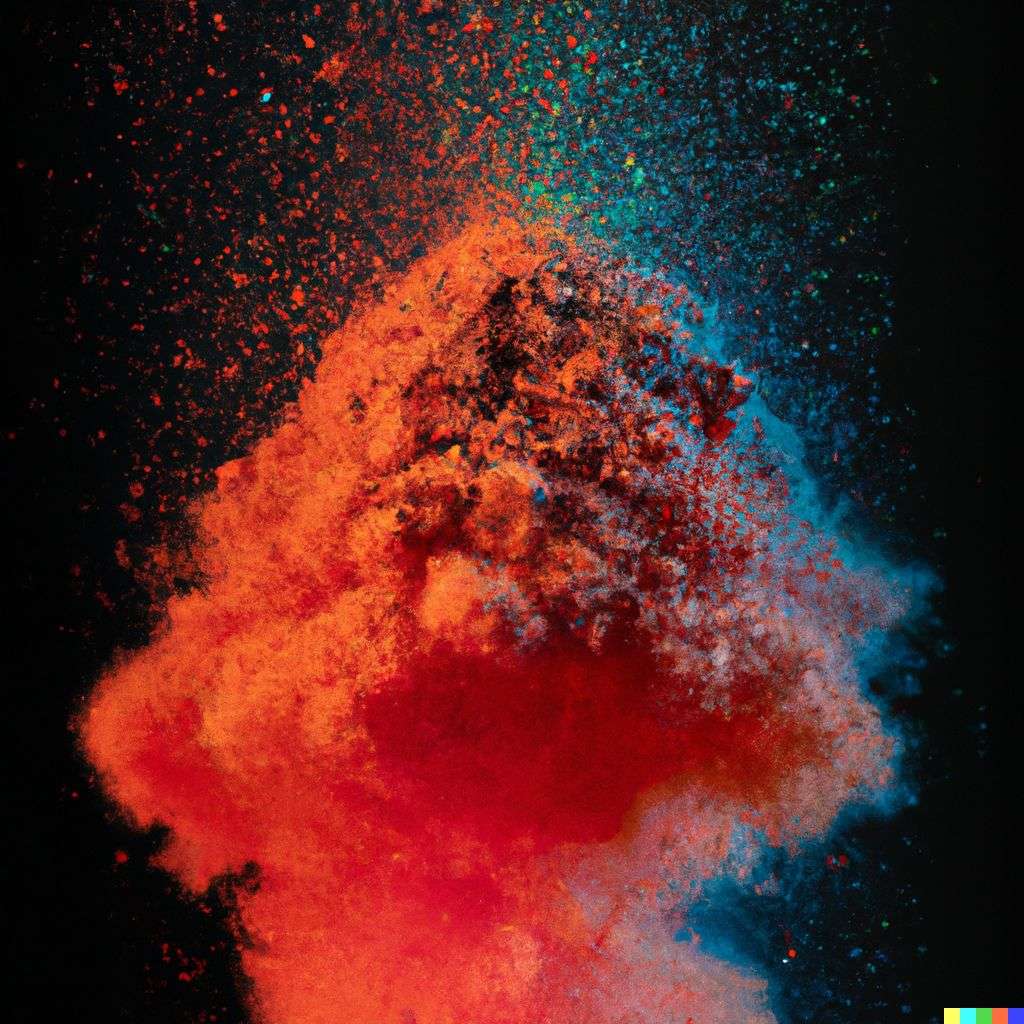 a representation of anxiety, made from a burst of colored powder, digital art